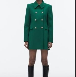 Zara Teal Double-Breasted Trench Coat